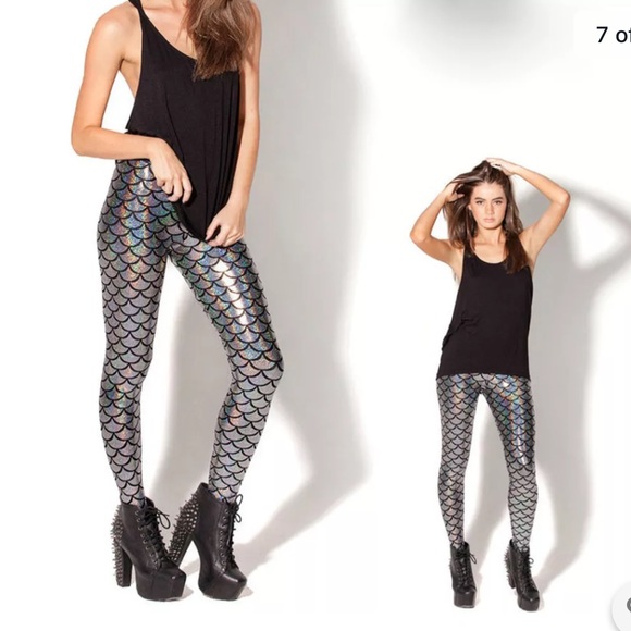 Womens Fish metallic Mermaid 3D bling leggings - Picture 2 of 11